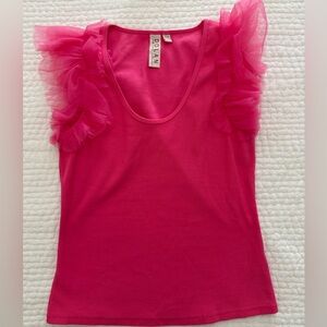 Anthropologie: Dolan Fuchsia Top with Ruffled Sleeves
